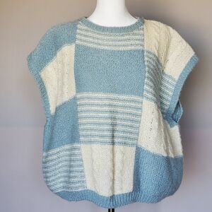 Vintage 90s Ms Russ Sleeveless Cable Knit Wool Blend Patchwork Y2K Sweater Vest